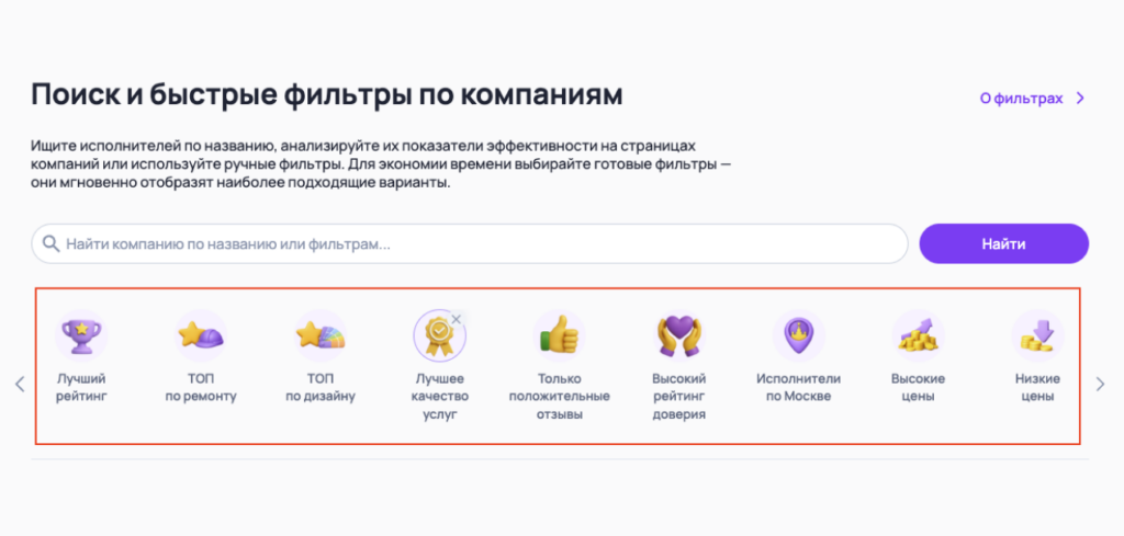 Быстрые фильтры по компаниям